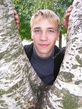 Big-dicked twink boy posing in Hawaiian shirts outdoors