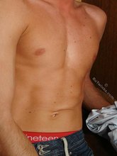Tanned brunette twink gets trapped in a closet