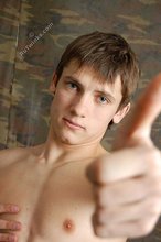 Hairy cock brown-haired twink boy gives you thumbs up