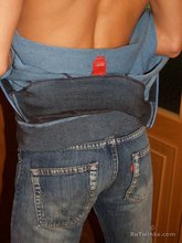 Baggy jeans teen twink undressing next to a door