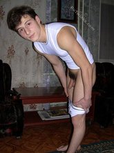 White t-shirt twink takes off his tighty whiteys