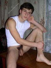 White t-shirt twink takes off his tighty whiteys