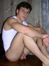 White t-shirt twink takes off his tighty whiteys