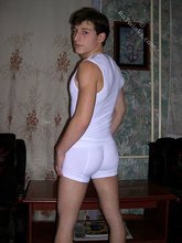 White get-up twink boy flexing and undressing after shower