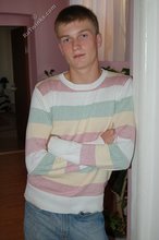 Blue-eyed blonde beauty takes off his striped shirt