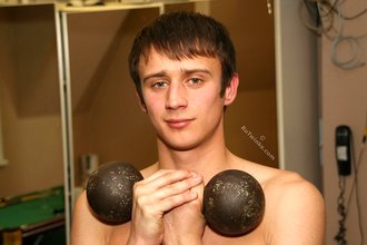 Frail twink lifts weights and brutalizes this punching bag