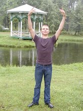 Blonde guy showing his sexy body outdoors