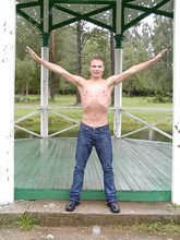 Sweaty/wet twink posing shirtless outdoors