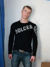 Black shirt stylish blue-eyed twink shows off his abs