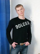 Black shirt stylish blue-eyed twink shows off his abs