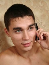 Hairy cock twink is talking on the phone, all busy