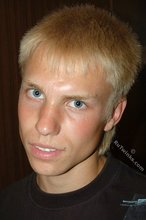 Albino-like blonde guy shows his stylish shoes
