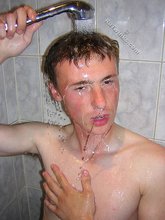 Horny boy taking a shower after eating his own cum