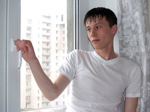 Cocky-looking brunette twink and his meaty cock/soles