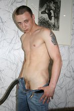 Hairy cock twink showing off on his big bed
