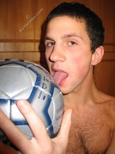 Football fan twink licks the ball and shows that ass