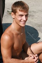 Cheerful brunette stud revealing his meaty cock