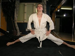 Karate kid showing off his amazing body on camera