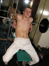 White pants horny-looking twink shows off his cock