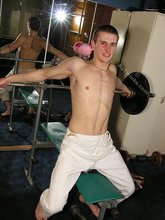White pants horny-looking twink shows off his cock