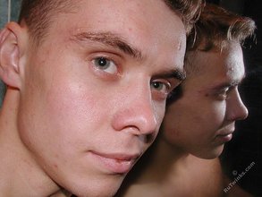 Blond-haired twink makes out with his own reflection