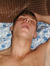 Sporty blond-haired twink blows his load, finally