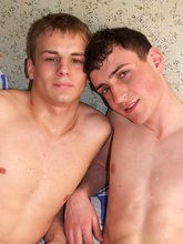 Two cute boys snowballing on camera: twink XXX