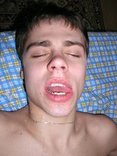 Brunette twink eating his boyfriend's big load