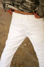 Tanned twink takes off his hot white pants on cam