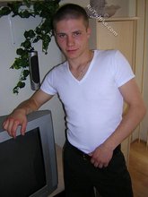 White t-shirt twink posing shirtless in the end