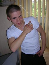 White t-shirt twink posing shirtless in the end