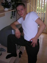 White t-shirt twink posing shirtless in the end