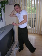 White t-shirt twink posing shirtless in the end