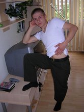 White t-shirt twink posing shirtless in the end