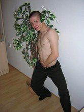 White t-shirt twink posing shirtless in the end