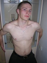 White t-shirt twink posing shirtless in the end