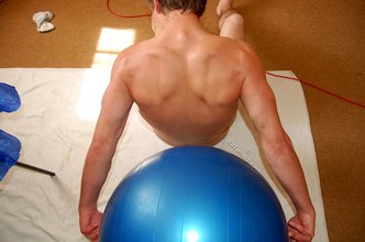Hairy asshole twink posing on a fitness ball