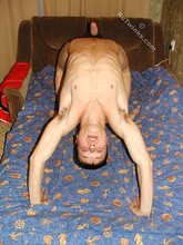 Lustful lanky twink doing bridges and shit on cam