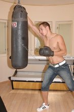 Jacked-up twink punching and looking confused
