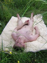Guy with a red cock blows his load outdoors