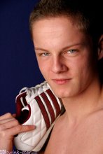 Horny sporty young boy stroking his cock in POV