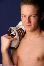 Horny sporty young boy stroking his cock in POV