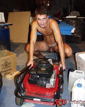 Horny guy posing with a picture frame, totally fucking naked