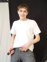 Good-looking blonde dude teasing with his delicious-looking bulge