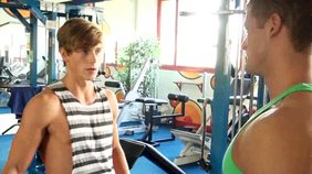 Gym-related sex action, all sweaty and pumped-up after a work-out, ready to fuck.