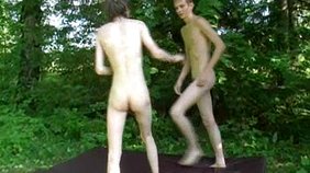 Brutal wrestling match ends with one twink jerking off