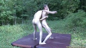 Skinny twinks grappling and seducing each other