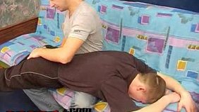 Grey t-shirt dude punishing his boyfriend's ass