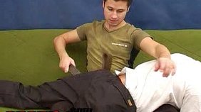 Dark-haired dude can't stop spanking twink ass