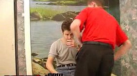 Red get-up horny twink gets spanked like a slut